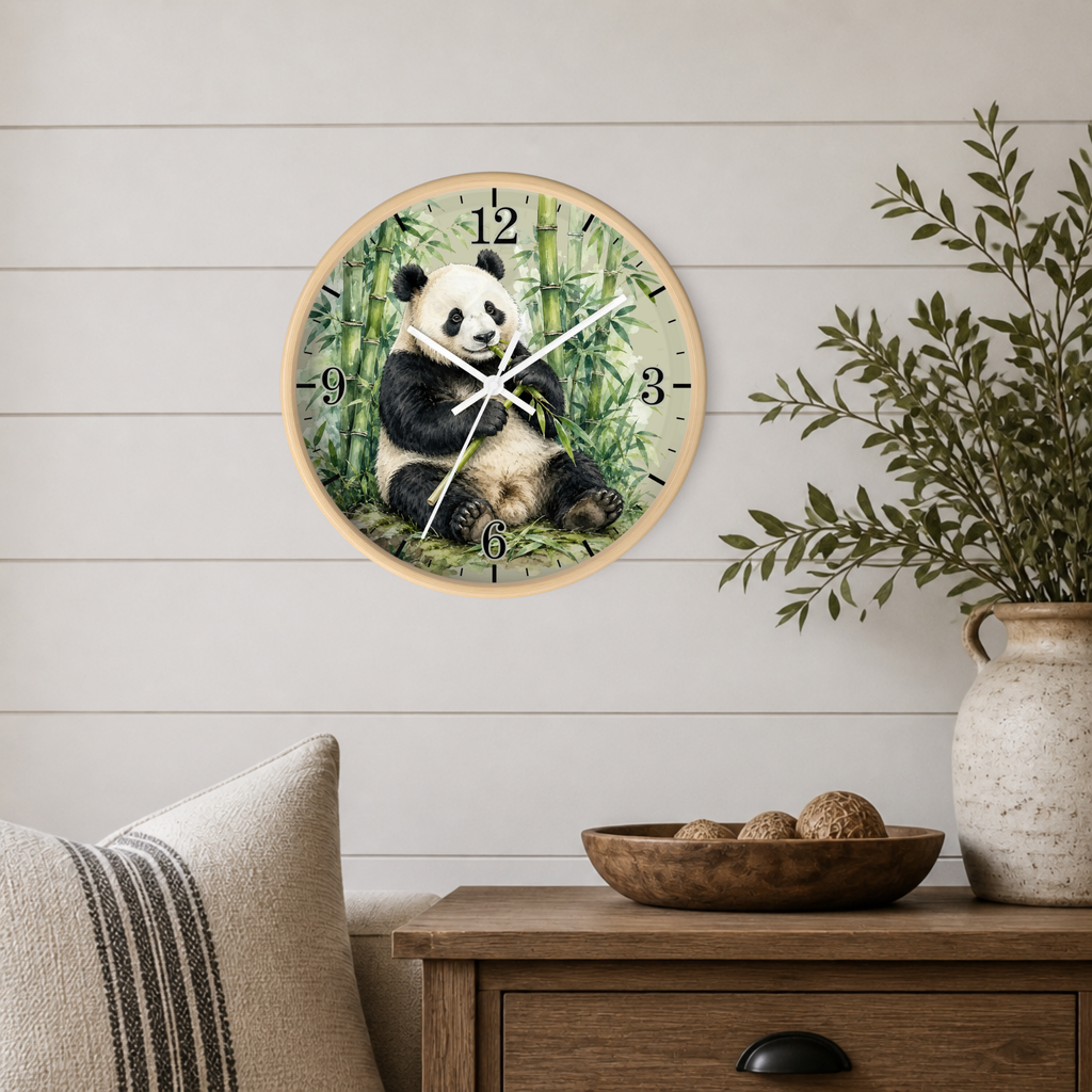 Panda Bear Wall Clock — Watercolor Jungle Wildlife Decor