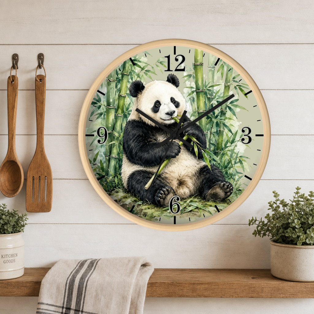 Panda Bear Wall Clock — Watercolor Jungle Wildlife Decor