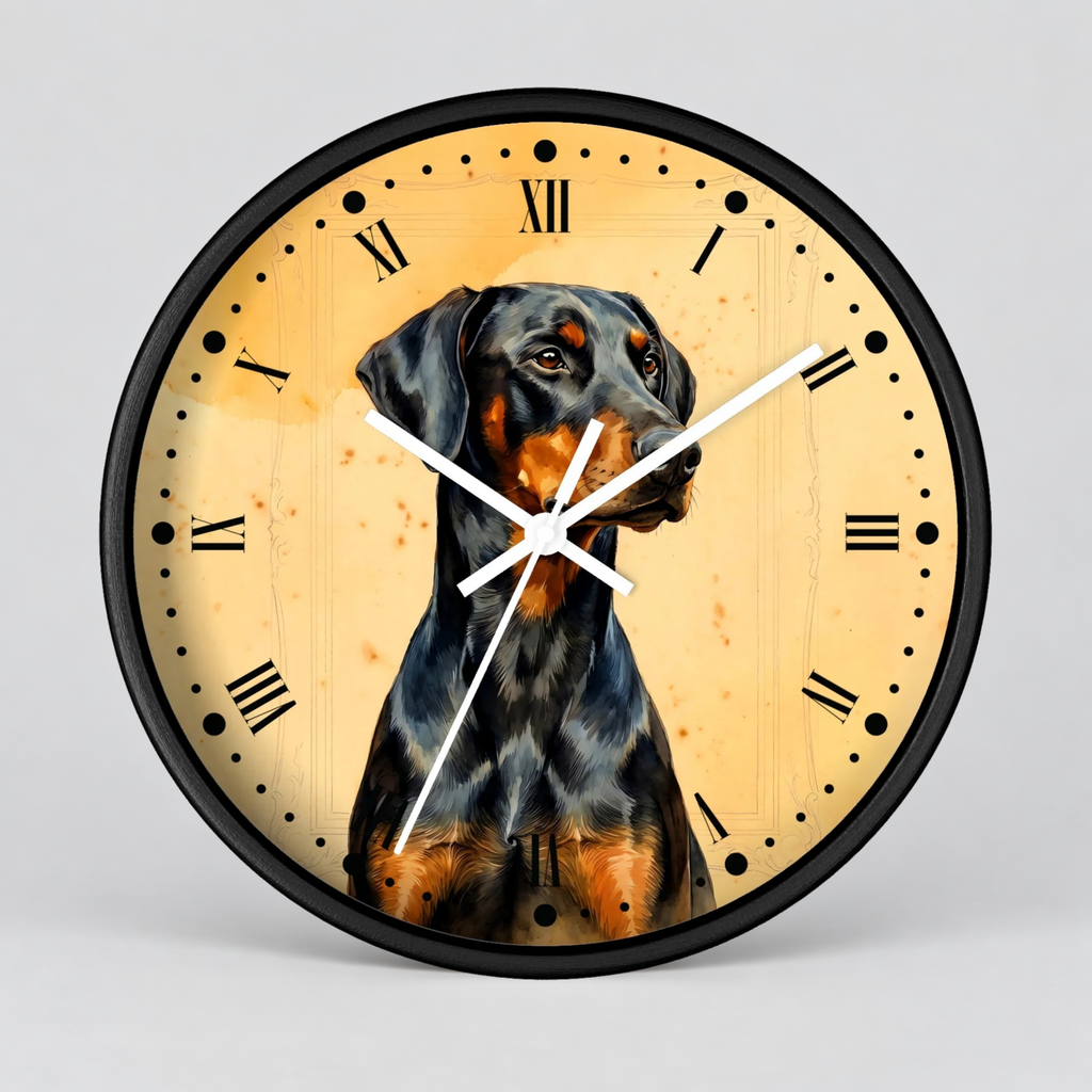 Doberman Pinscher Portrait Wall Clock — Rustic Dog Decor for Pet Lovers