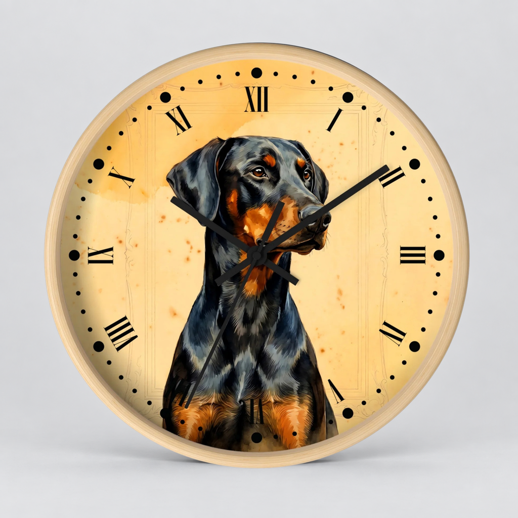 Doberman Pinscher Portrait Wall Clock — Rustic Dog Decor for Pet Lovers