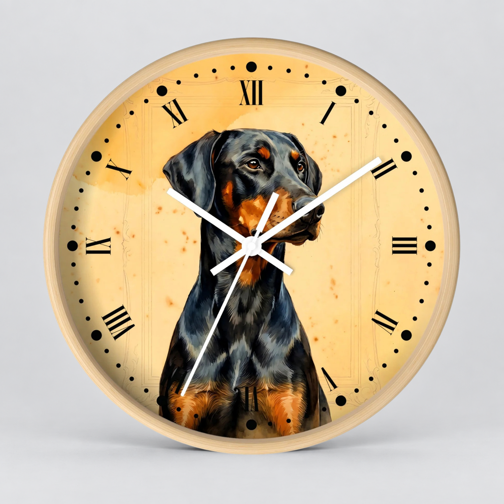Doberman Pinscher Portrait Wall Clock — Rustic Dog Decor for Pet Lovers