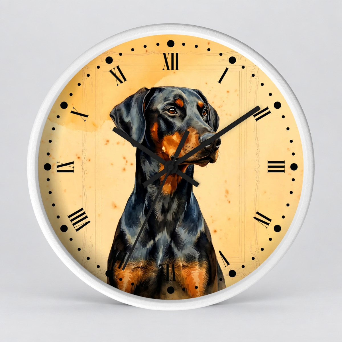 Doberman Pinscher Portrait Wall Clock — Rustic Dog Decor for Pet Lovers