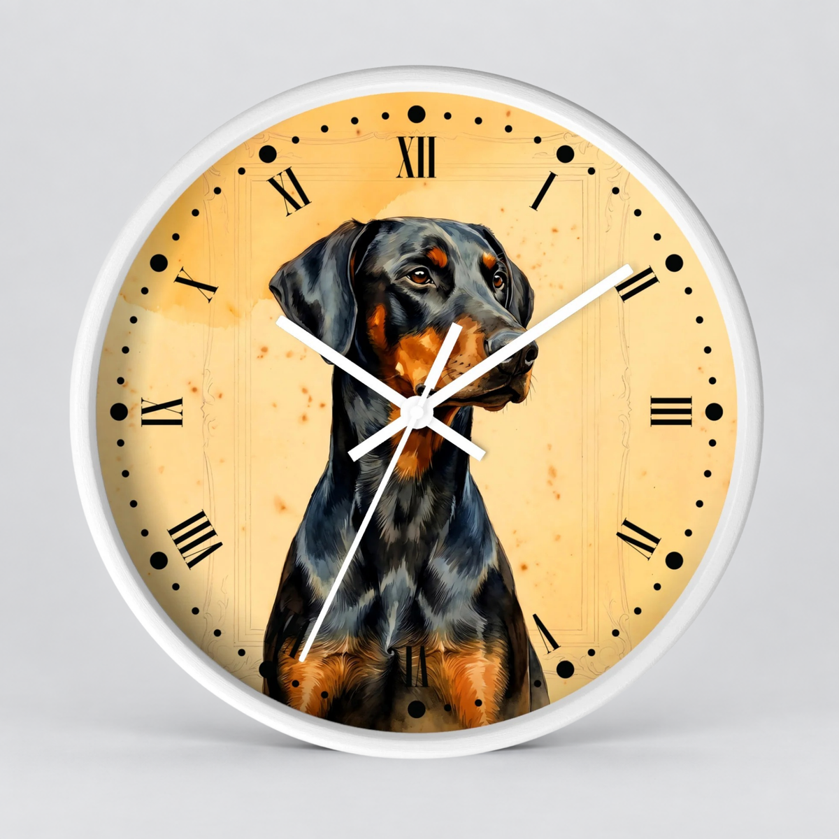 Doberman Pinscher Portrait Wall Clock — Rustic Dog Decor for Pet Lovers