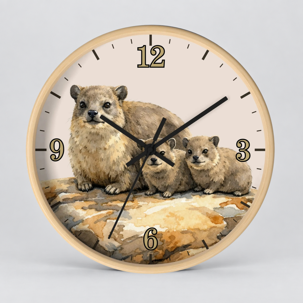 Rock Hyraxes Family Wall Clock — Watercolor Animal Decor
