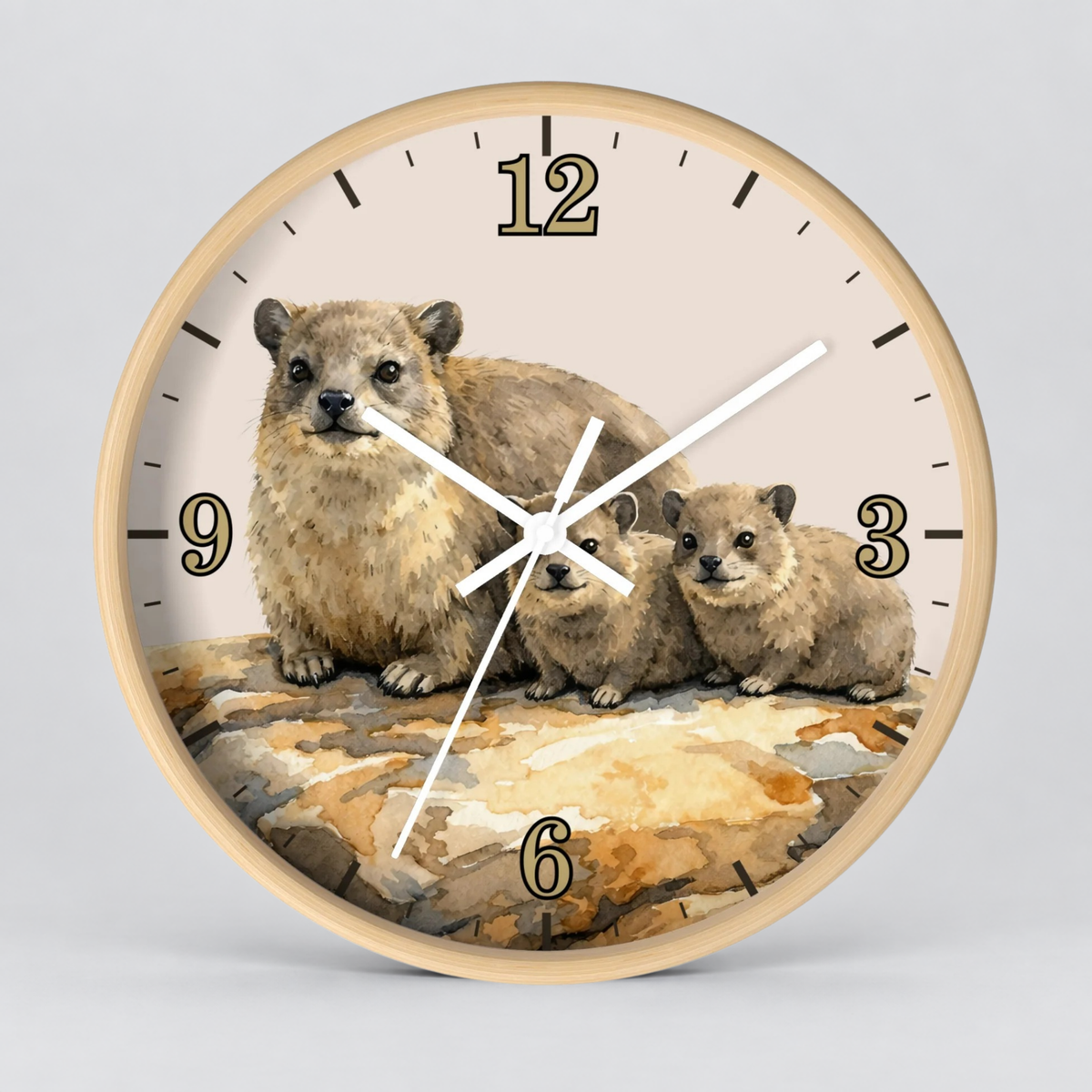 Rock Hyraxes Family Wall Clock — Watercolor Animal Decor