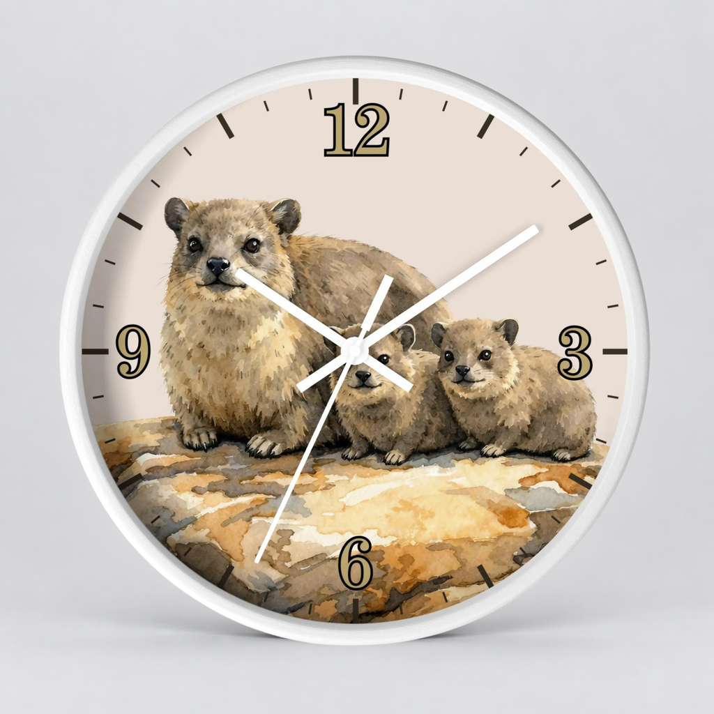 Rock Hyraxes Family Wall Clock — Watercolor Animal Decor