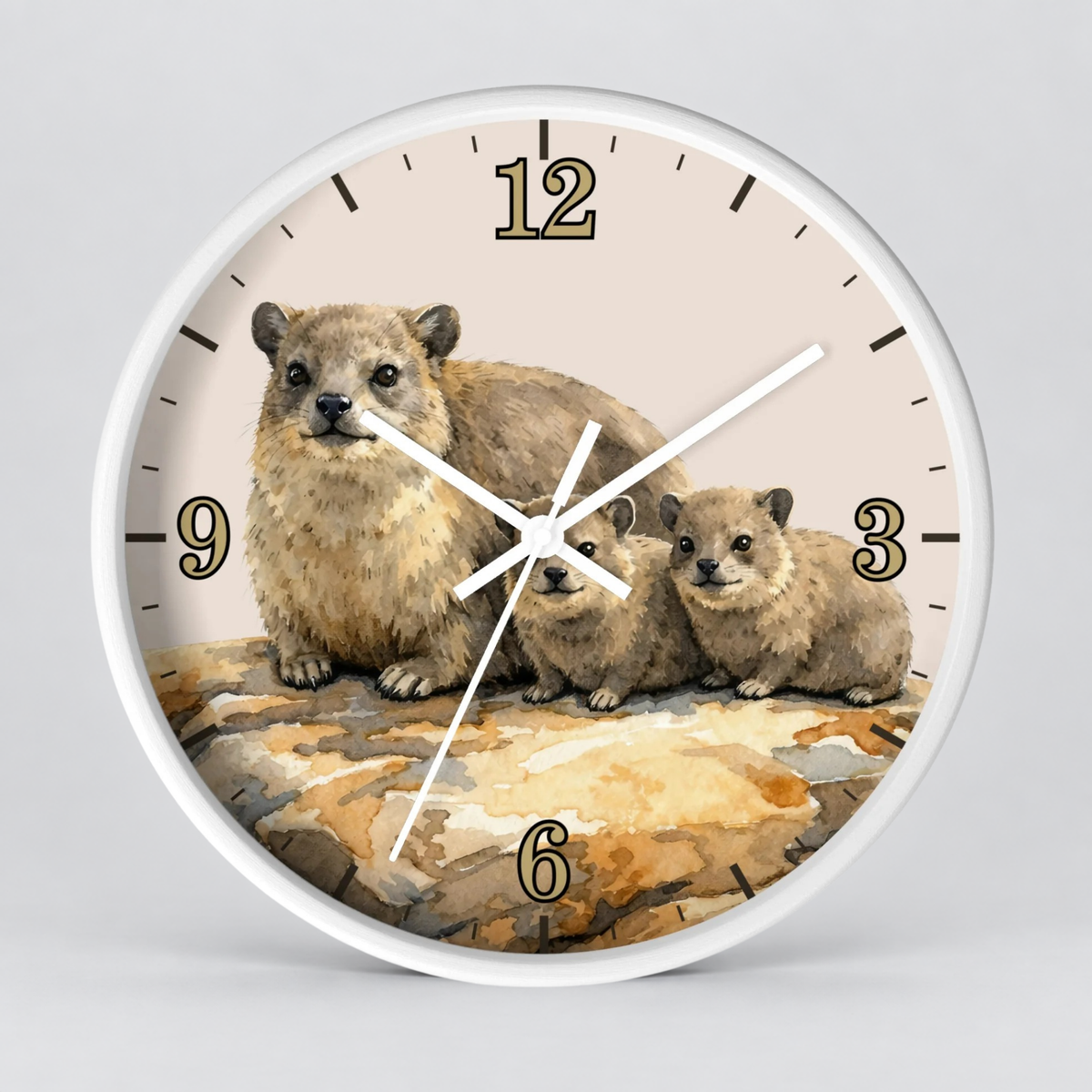 Rock Hyraxes Family Wall Clock — Watercolor Animal Decor