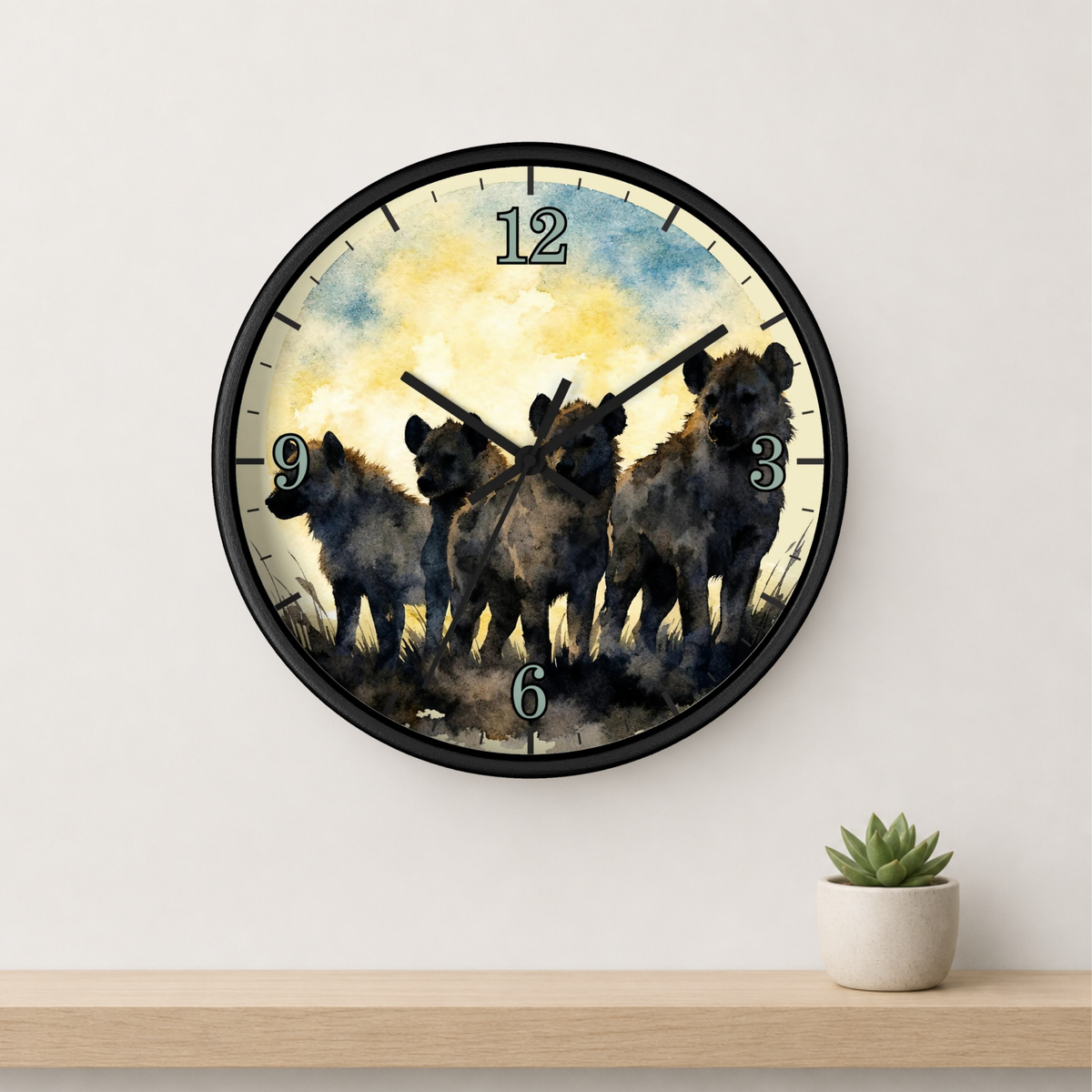 Spotted Hyenas Wall Clock – Watercolor Safari Animal Decor