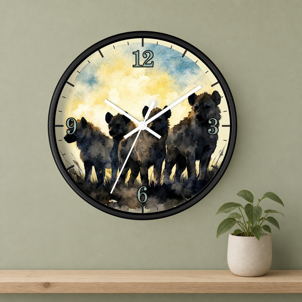 Spotted Hyenas Wall Clock – Watercolor Safari Animal Decor