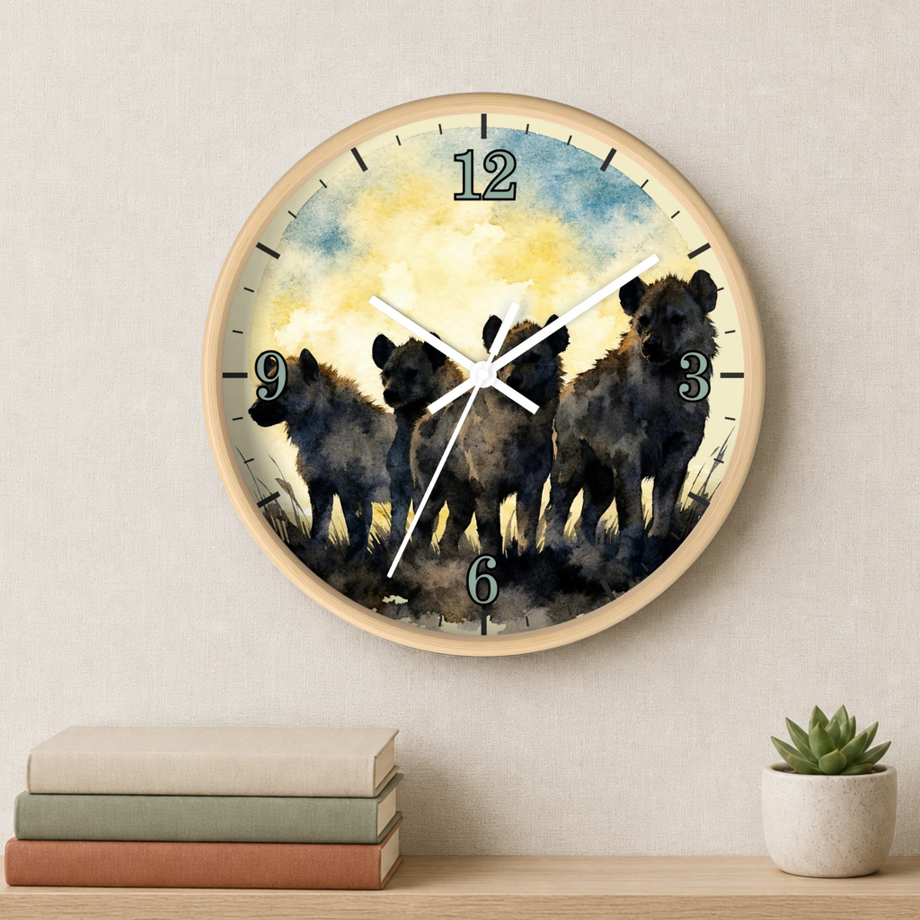 Spotted Hyenas Wall Clock – Watercolor Safari Animal Decor