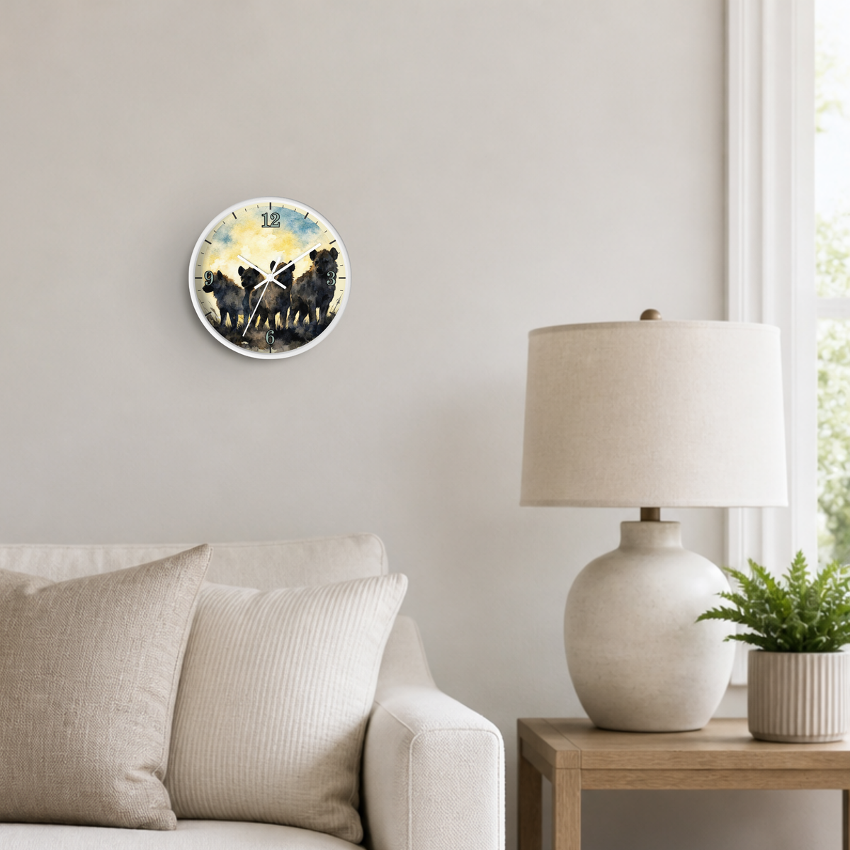 Spotted Hyenas Wall Clock – Watercolor Safari Animal Decor