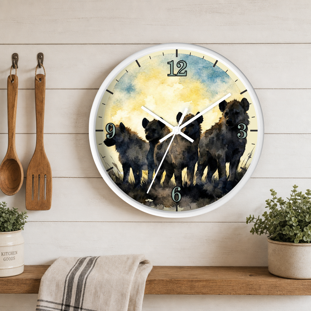 Spotted Hyenas Wall Clock – Watercolor Safari Animal Decor