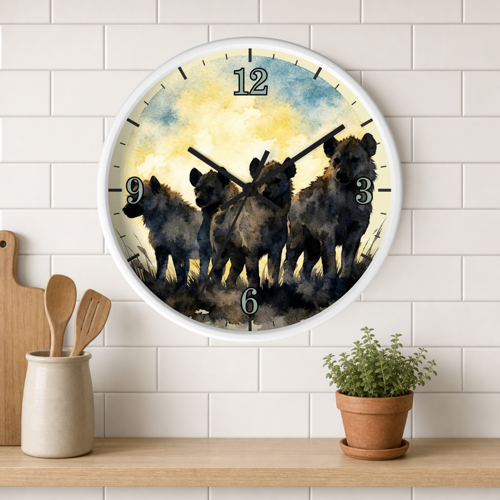 Spotted Hyenas Wall Clock – Watercolor Safari Animal Decor