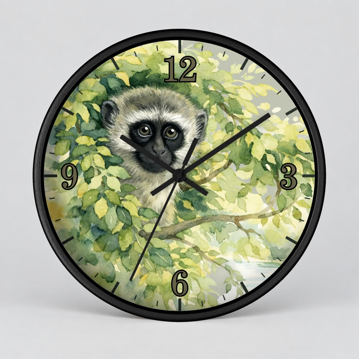 Watercolor Vervet Monkey Wall Clock —  Animal Decor for Wildlife Lovers