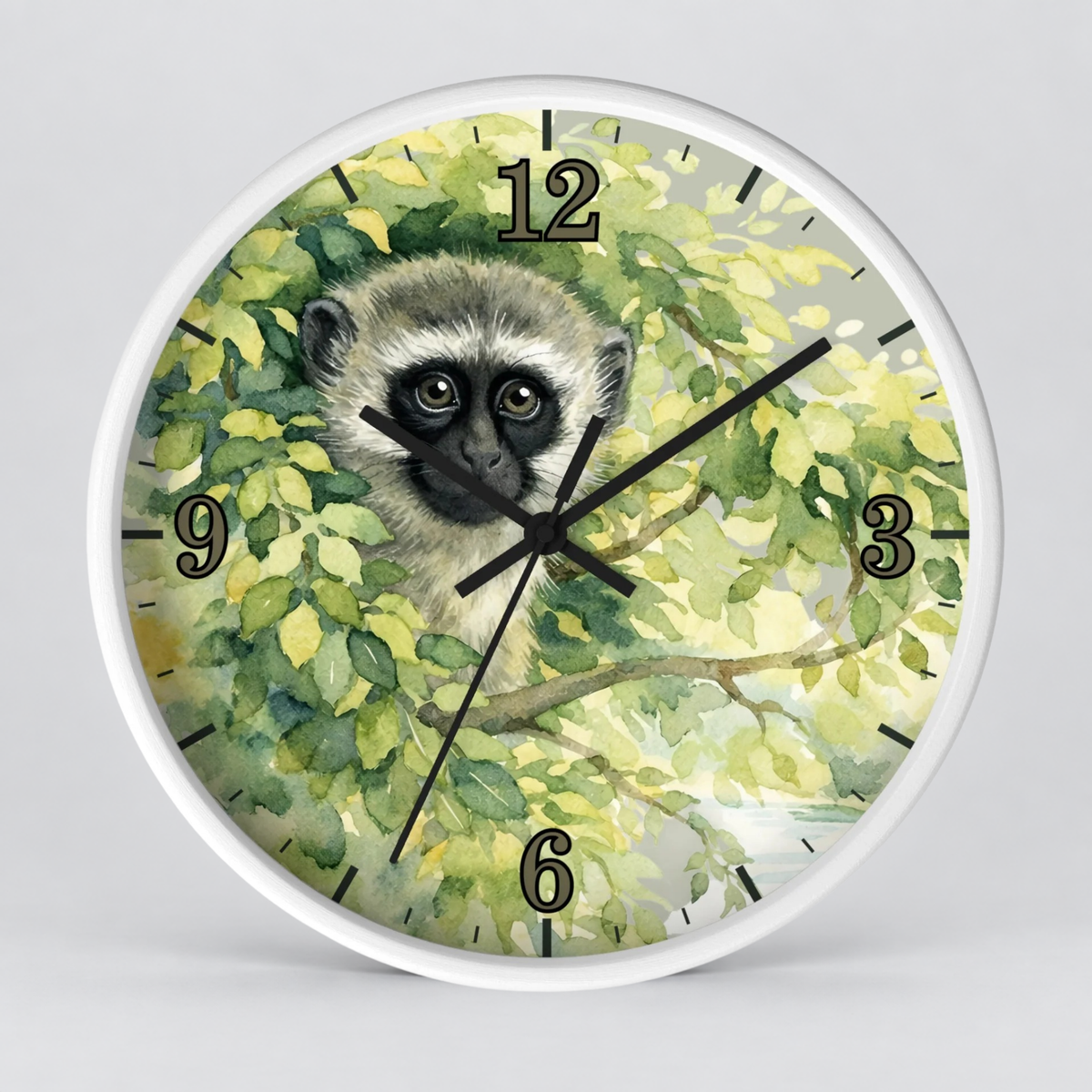 Watercolor Vervet Monkey Wall Clock —  Animal Decor for Wildlife Lovers