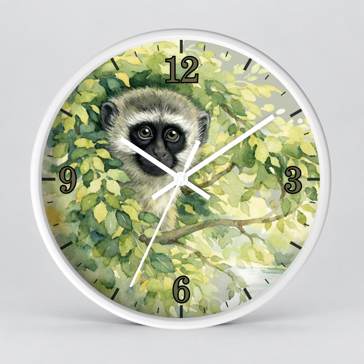 Watercolor Vervet Monkey Wall Clock —  Animal Decor for Wildlife Lovers