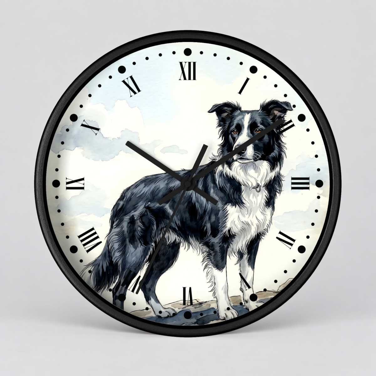 Border Collie Wall Clock — Watercolor Dog Portrait Decor