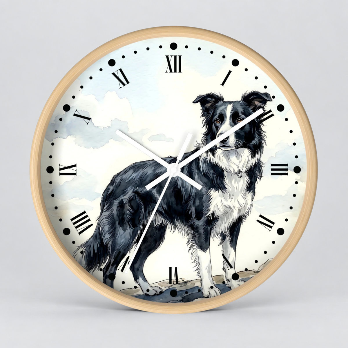 Border Collie Wall Clock — Watercolor Dog Portrait Decor