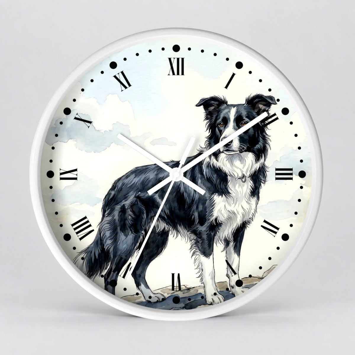 Border Collie Wall Clock — Watercolor Dog Portrait Decor
