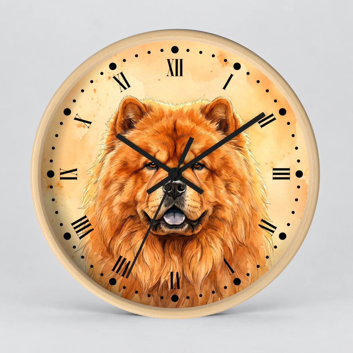 Watercolor Chow Chow Dog Wall Clock — Vintage Pet Lover Home Decor