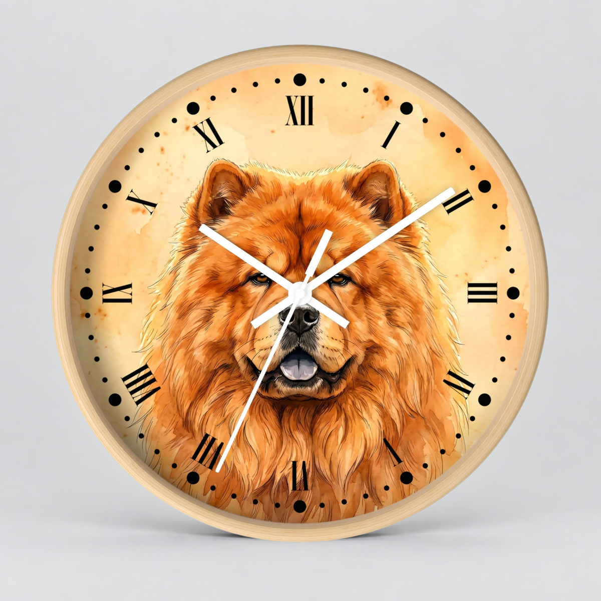Watercolor Chow Chow Dog Wall Clock — Vintage Pet Lover Home Decor