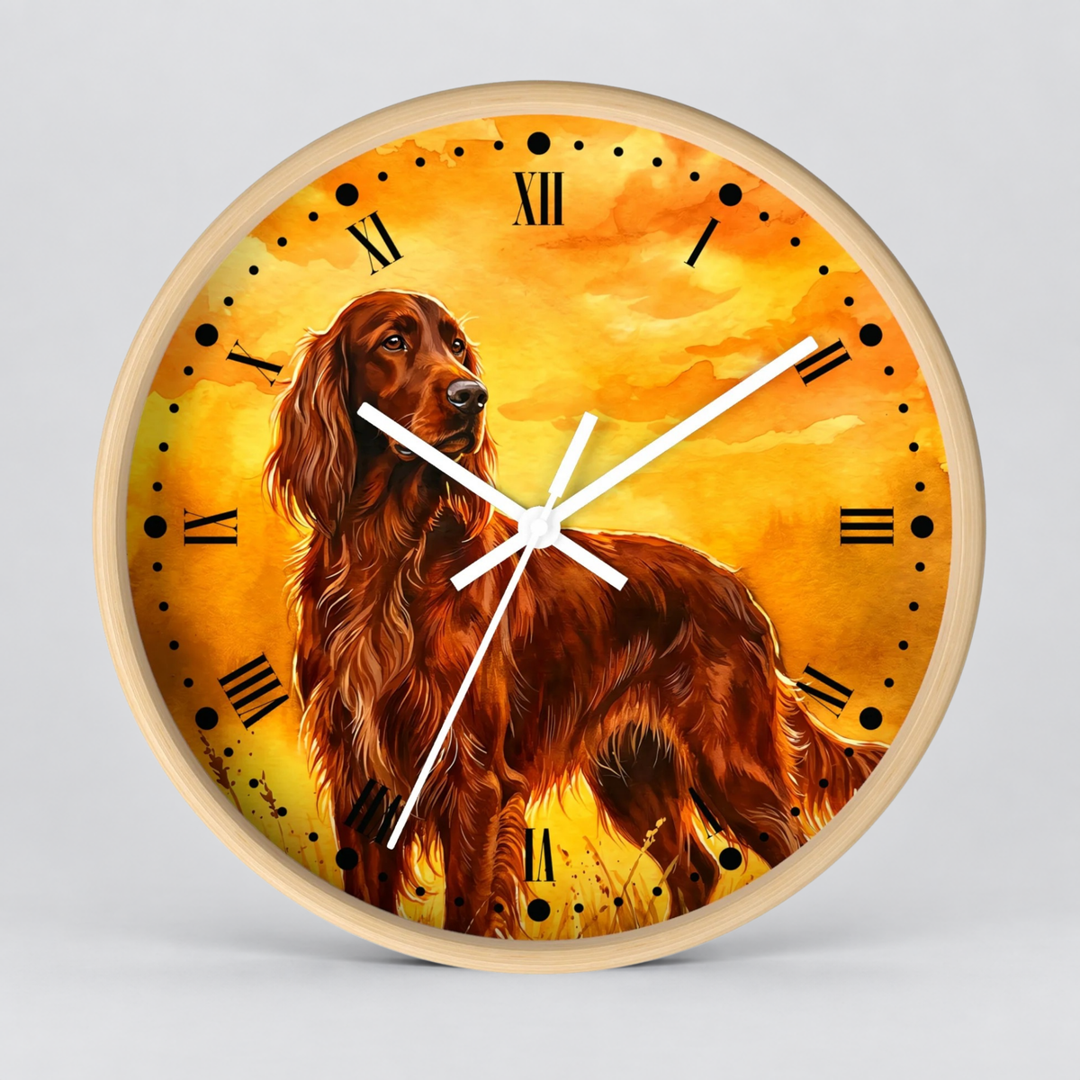 Irish Setter Wall Clock — Rustic Orange Dog Portrait Home Decor