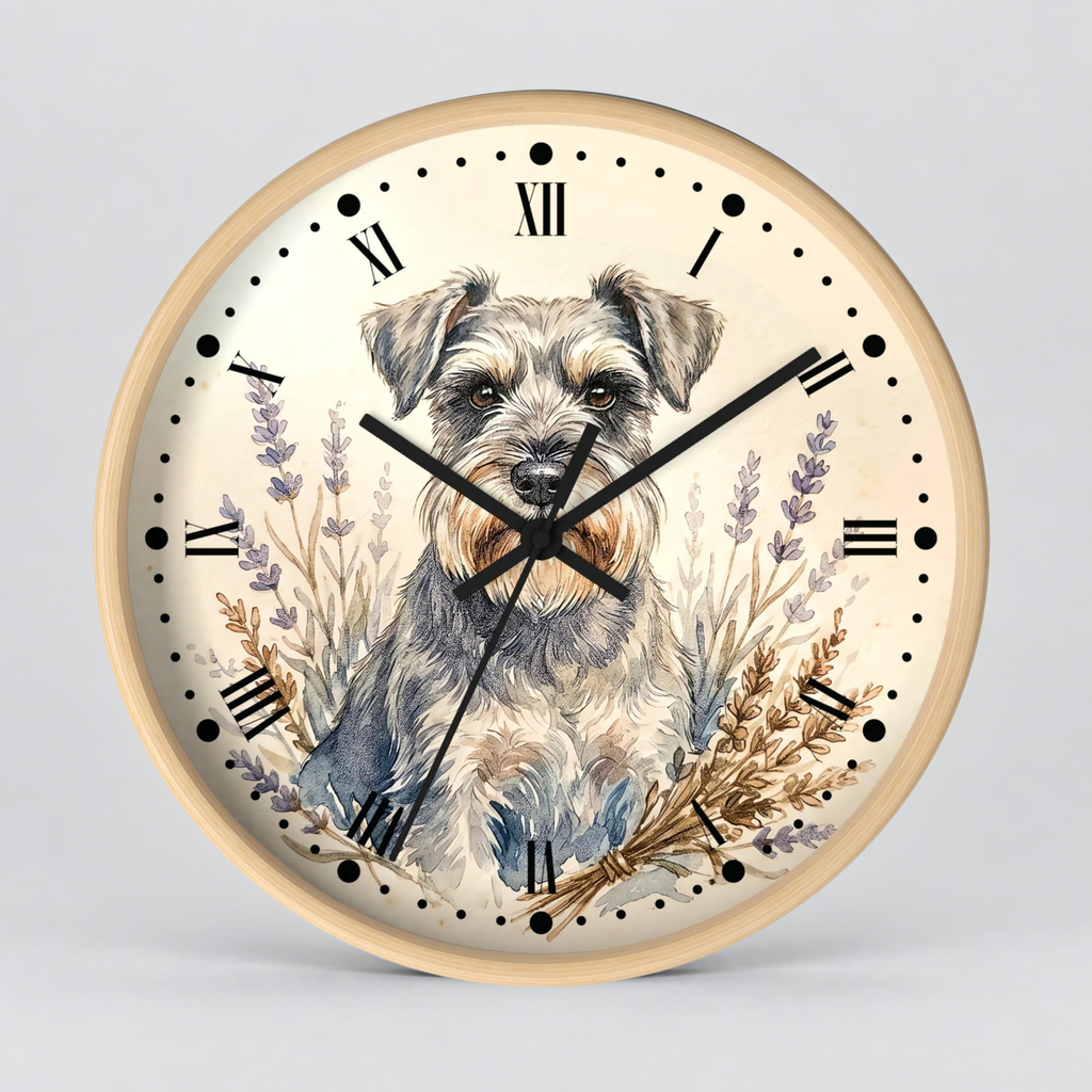 Miniature Schnauzer Lavender Wall Clock — Rustic Farmhouse Dog Decor