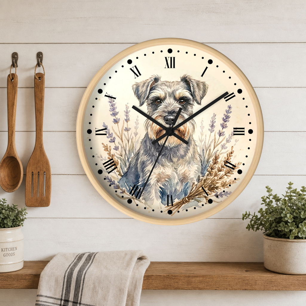 Miniature Schnauzer Lavender Wall Clock — Rustic Farmhouse Dog Decor