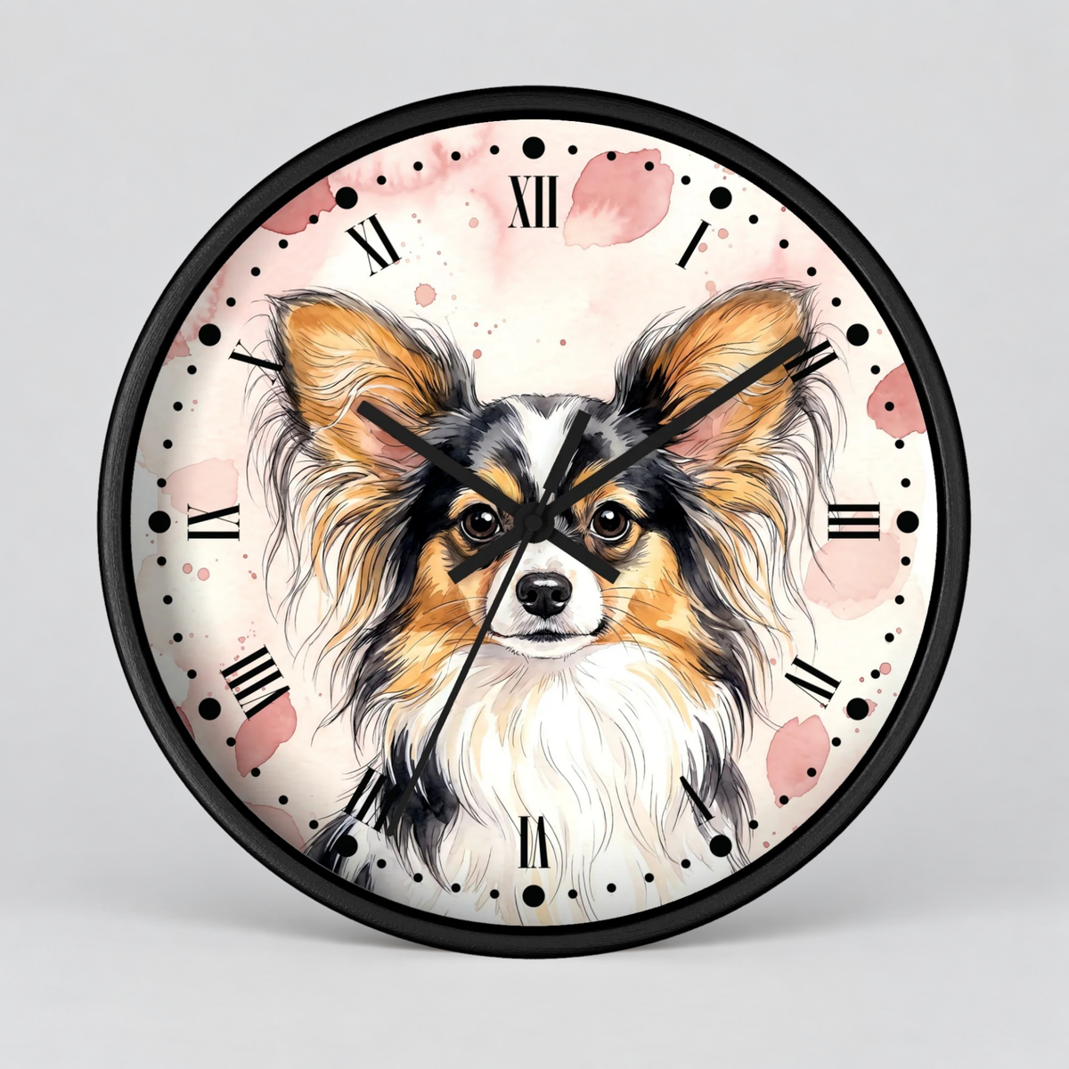 Papillon Dog Wall Clock — Watercolor Portrait Decor for Pet Lovers