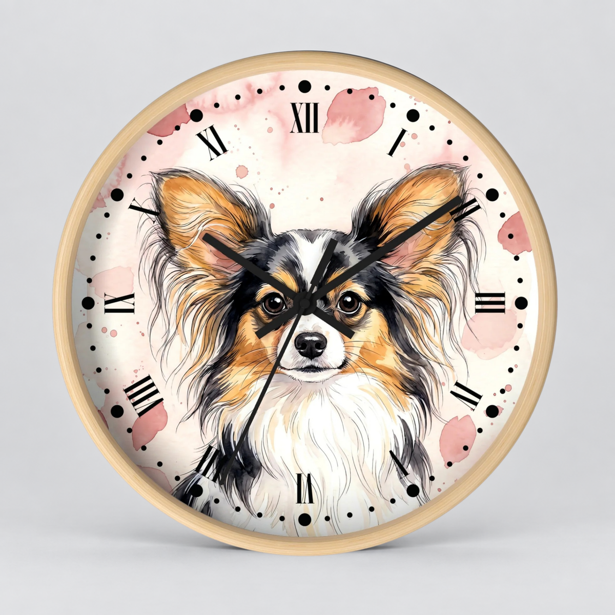 Papillon Dog Wall Clock — Watercolor Portrait Decor for Pet Lovers