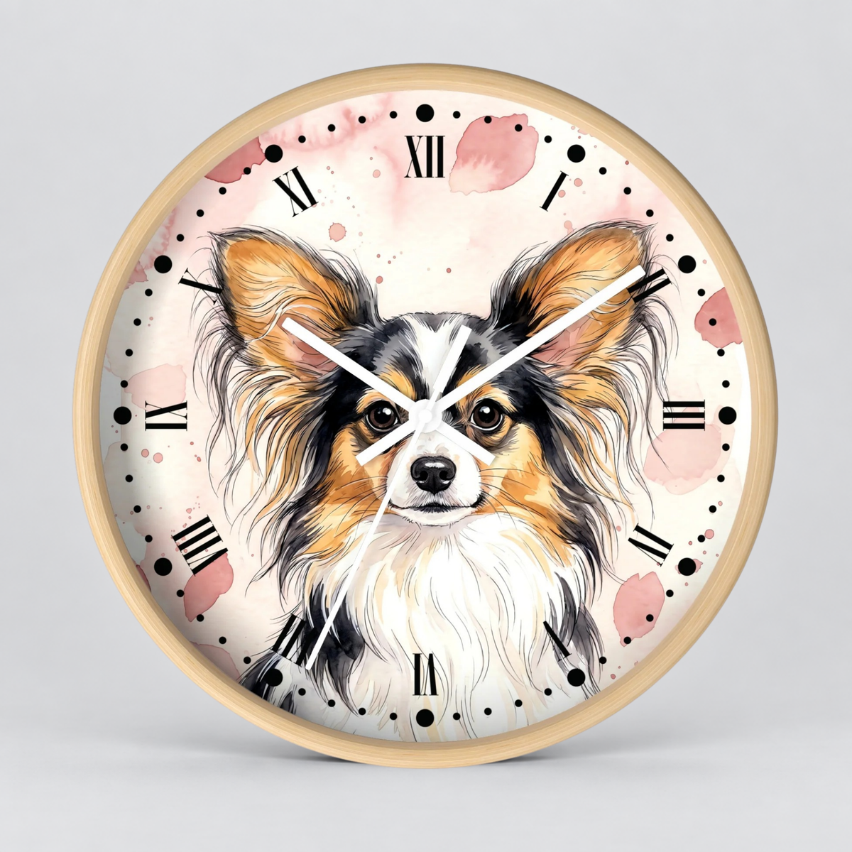 Papillon Dog Wall Clock — Watercolor Portrait Decor for Pet Lovers
