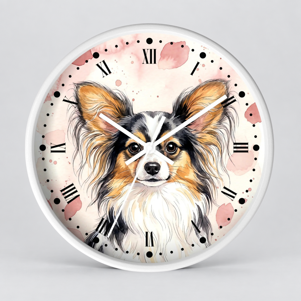 Papillon Dog Wall Clock — Watercolor Portrait Decor for Pet Lovers