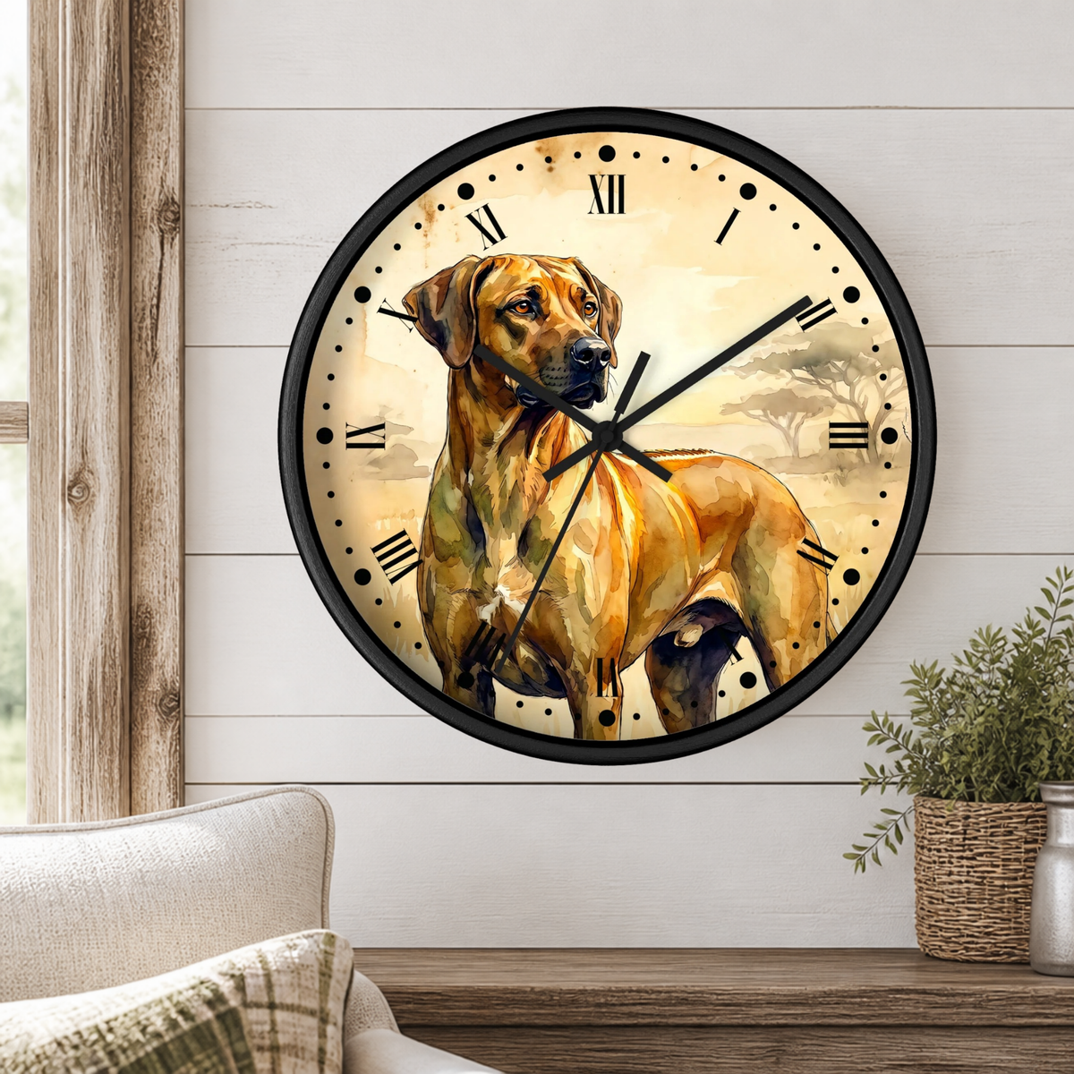 Rhodesian Ridgeback Wall Clock — Vintage Safari Dog Art Decor