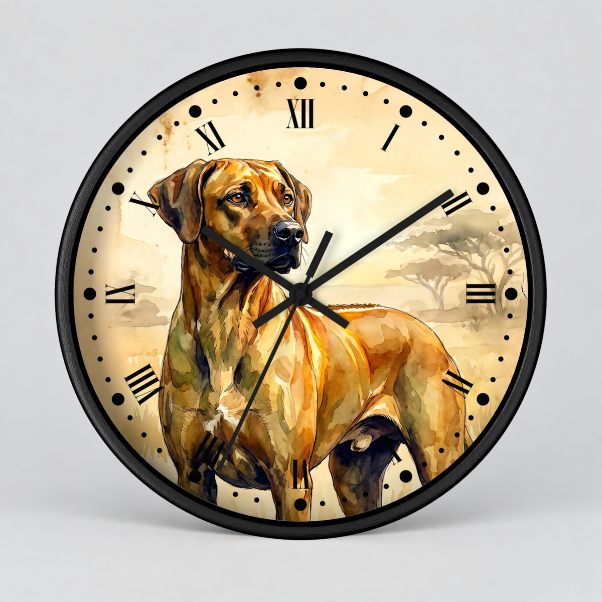 Rhodesian Ridgeback Wall Clock — Vintage Safari Dog Art Decor