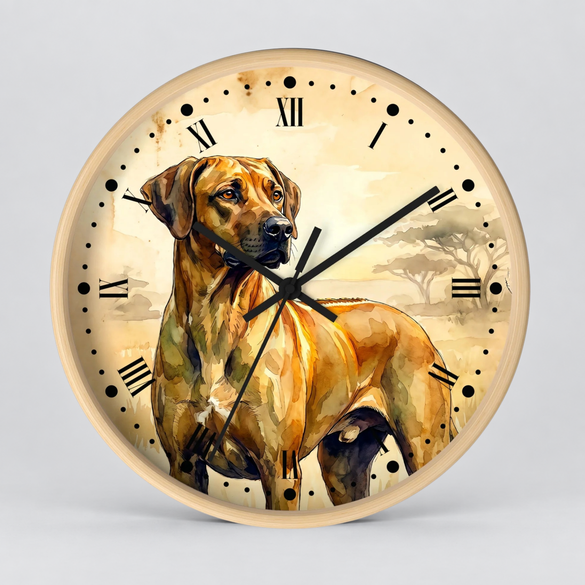 Rhodesian Ridgeback Wall Clock — Vintage Safari Dog Art Decor
