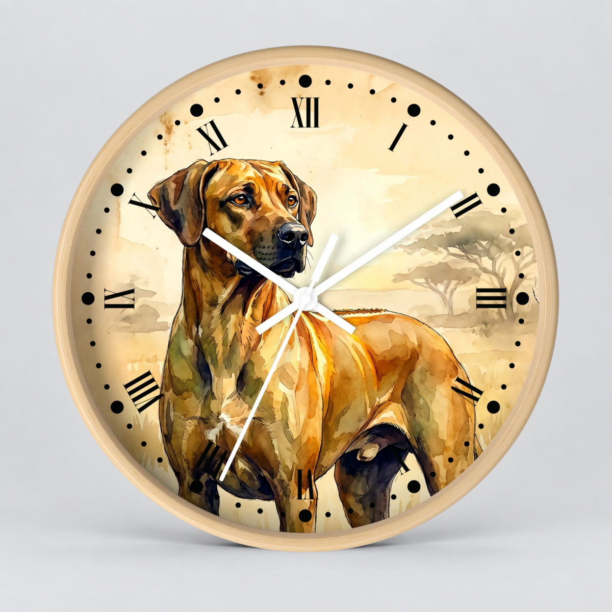 Rhodesian Ridgeback Wall Clock — Vintage Safari Dog Art Decor
