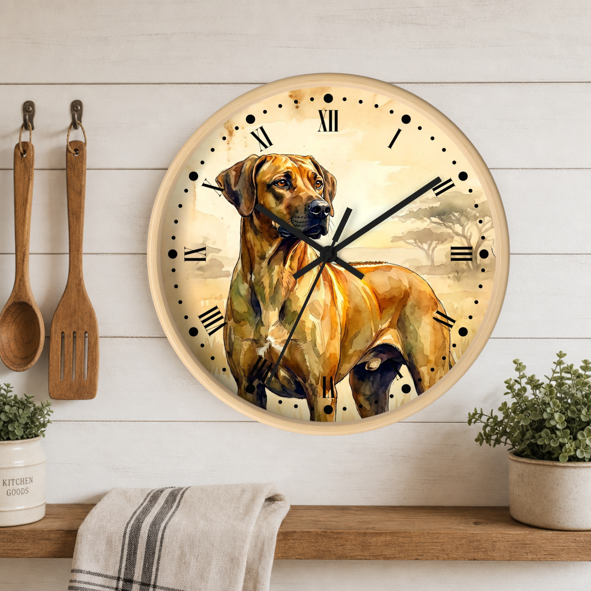 Rhodesian Ridgeback Wall Clock — Vintage Safari Dog Art Decor