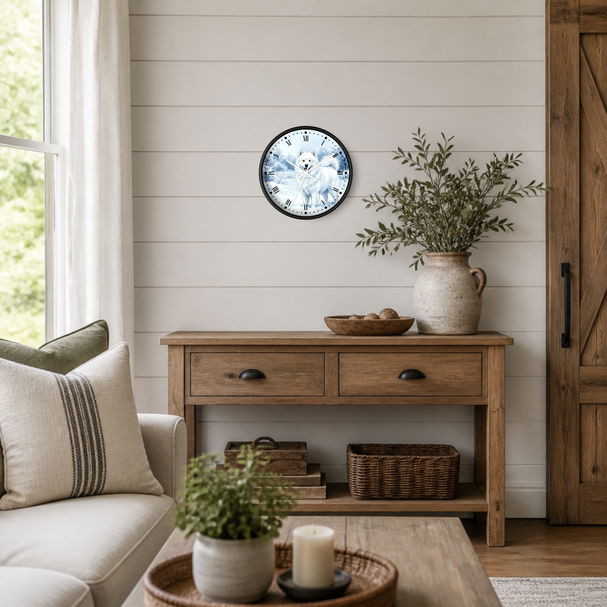 Watercolor Samoyed Wall Clock — Winter Dog Home Decor