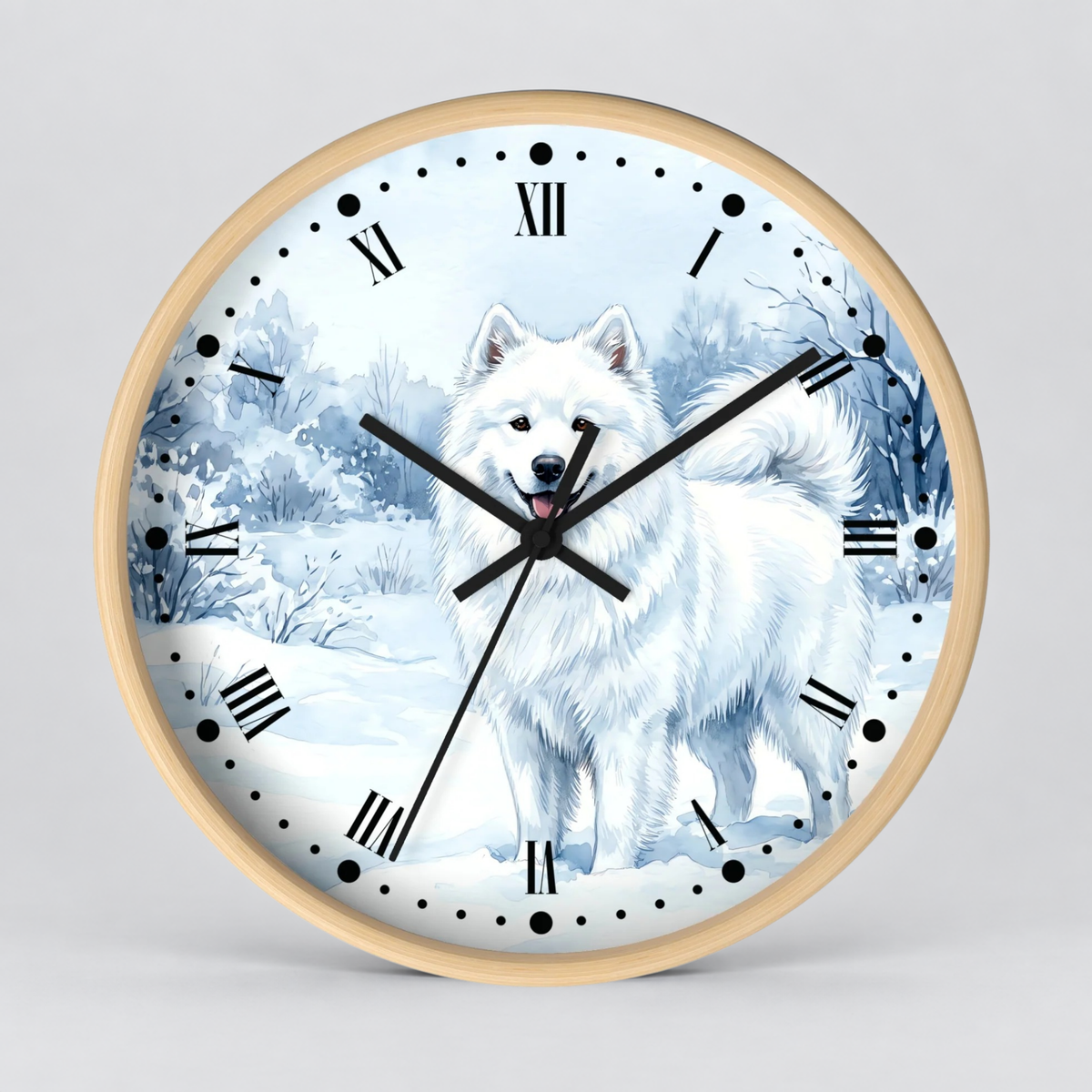 Watercolor Samoyed Wall Clock — Winter Dog Home Decor