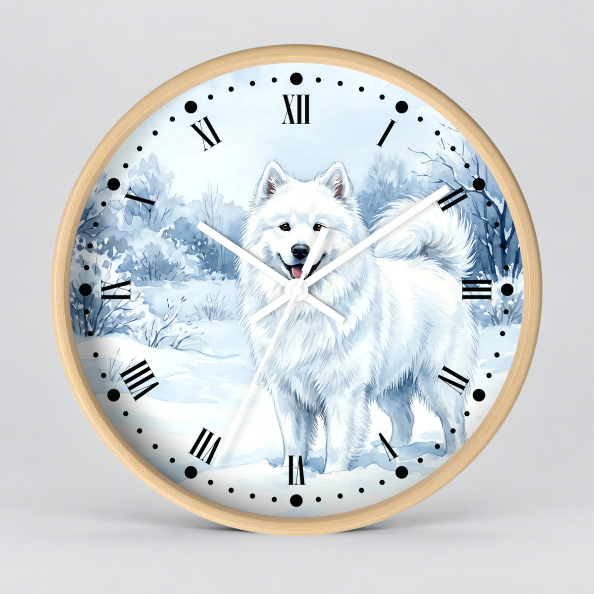 Watercolor Samoyed Wall Clock — Winter Dog Home Decor