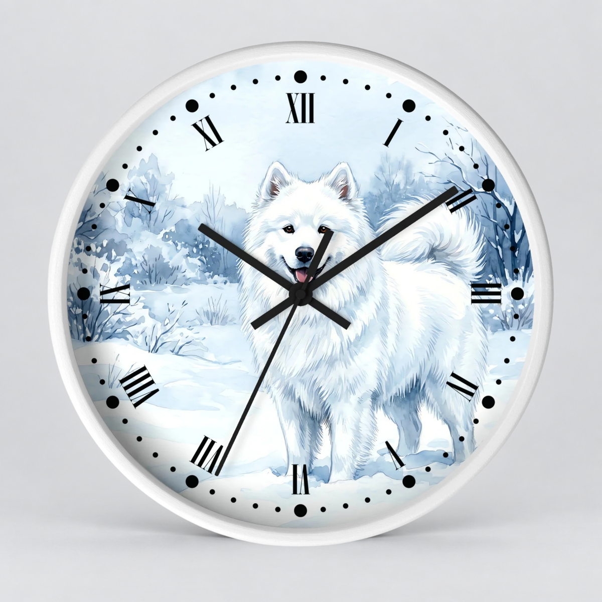 Watercolor Samoyed Wall Clock — Winter Dog Home Decor