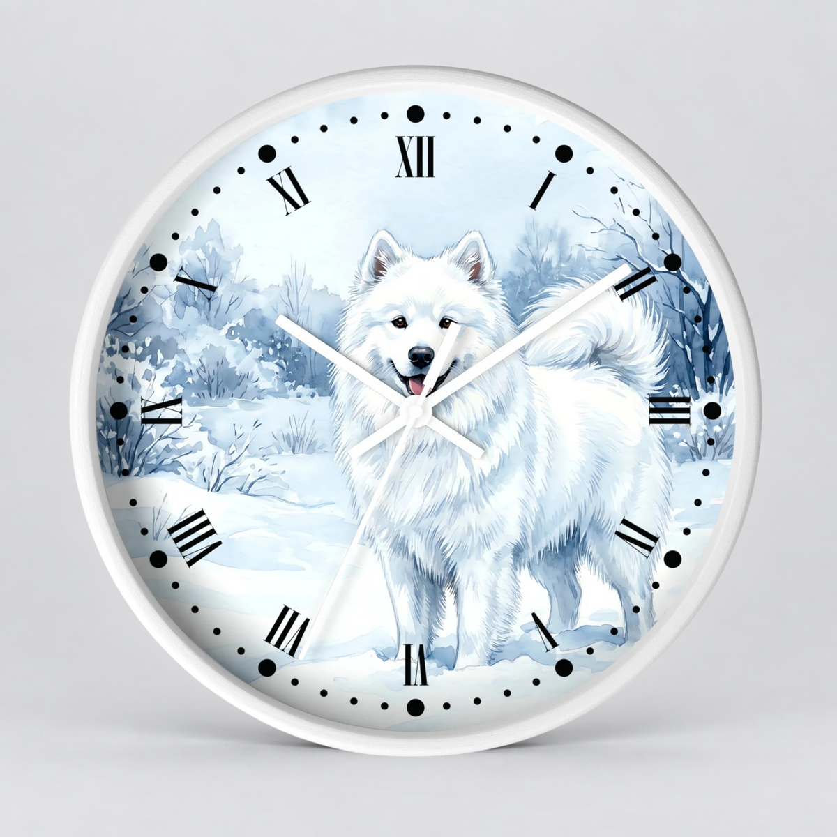 Watercolor Samoyed Wall Clock — Winter Dog Home Decor