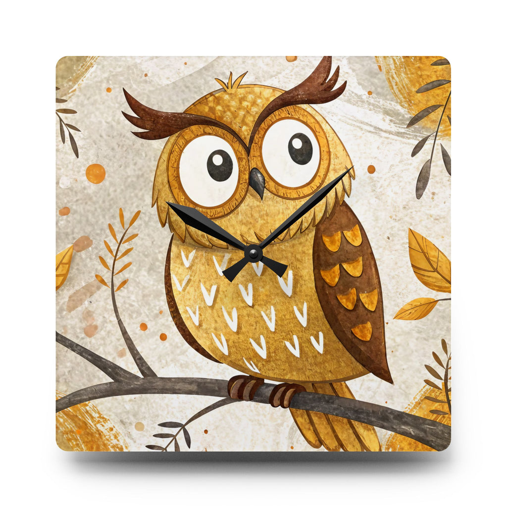 Wall clock with an owl design on a beige background