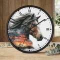 Wild Horse Sunset Wall Clock — Rustic Equine Decor