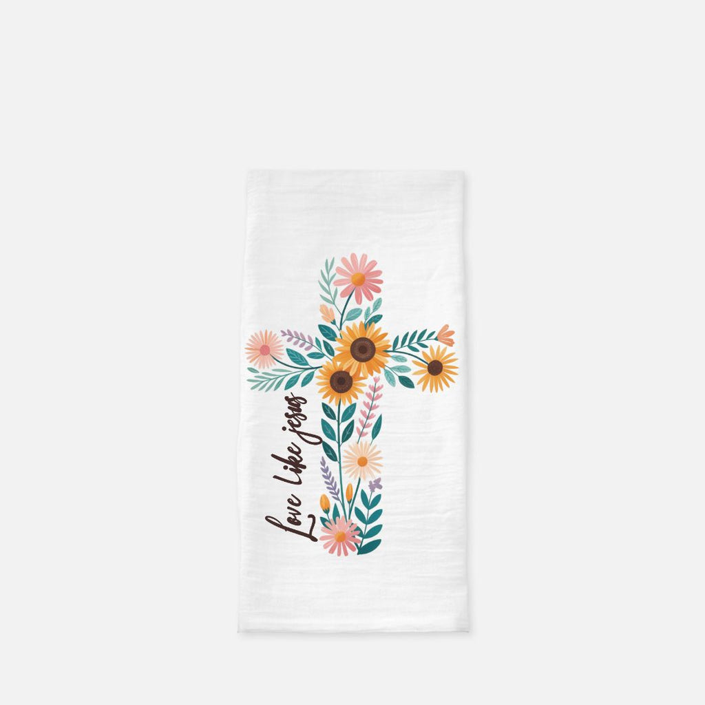 Floral design with 'Love Like Jesus' text on a white background