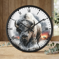Winter Buffalo Wall Clock — Rustic Bison Decor