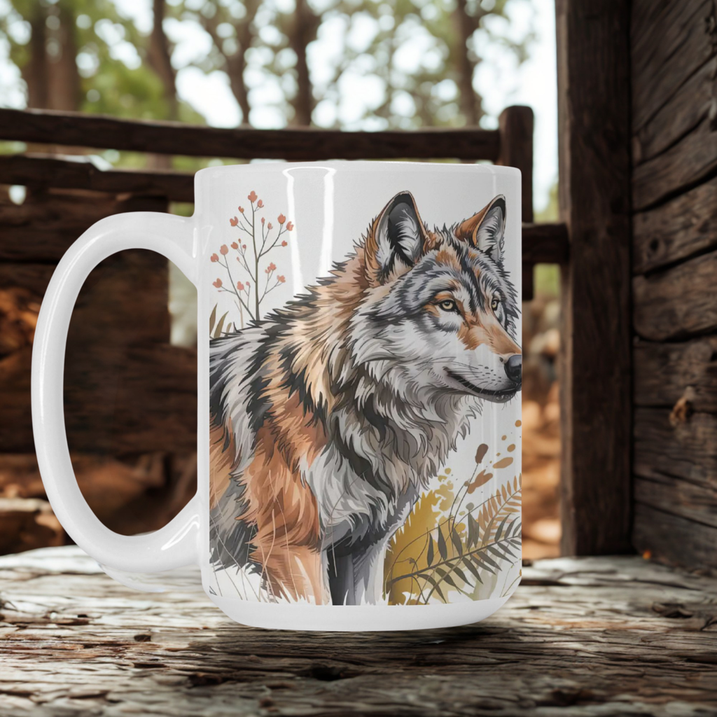Woodland Wolf Mug Deluxe 15oz. - Nature Lover Gift