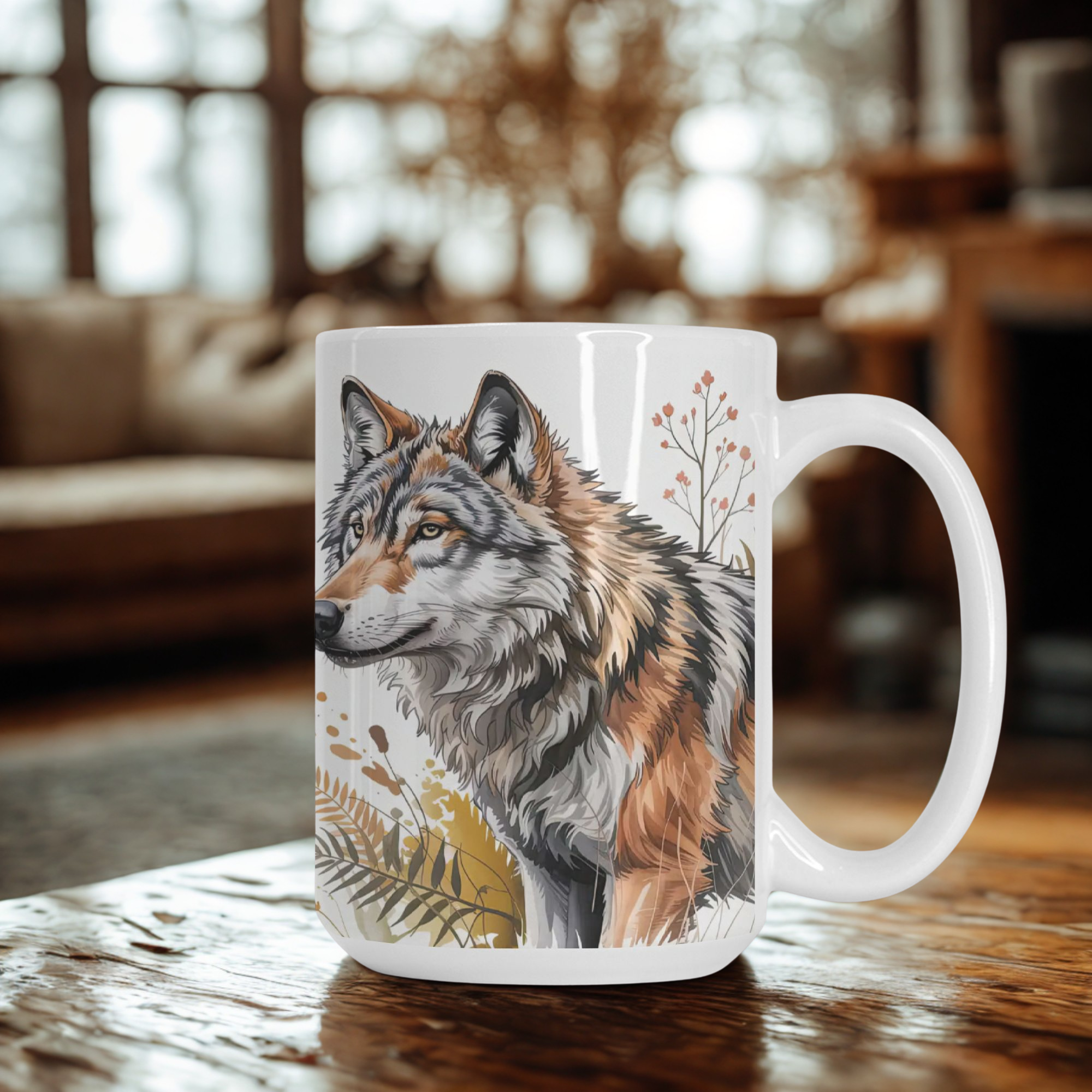 Woodland Wolf Mug Deluxe 15oz. - Nature Lover Gift