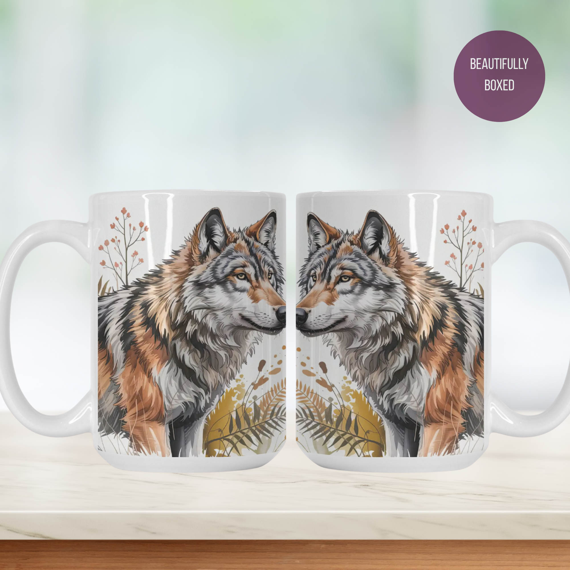 Woodland Wolf Mug Deluxe 15oz. - Nature Lover Gift