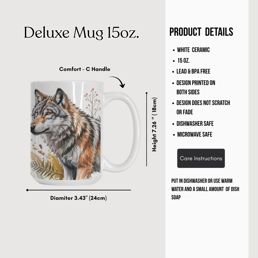 Woodland Wolf Mug Deluxe 15oz. - Nature Lover Gift